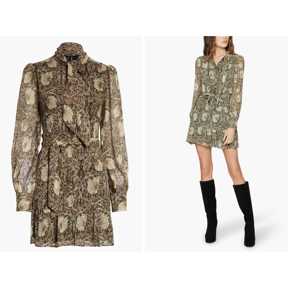 Morris & Co x Paige Vittoria Pimpernel Georgette Silk Mini Dress S Floral Party